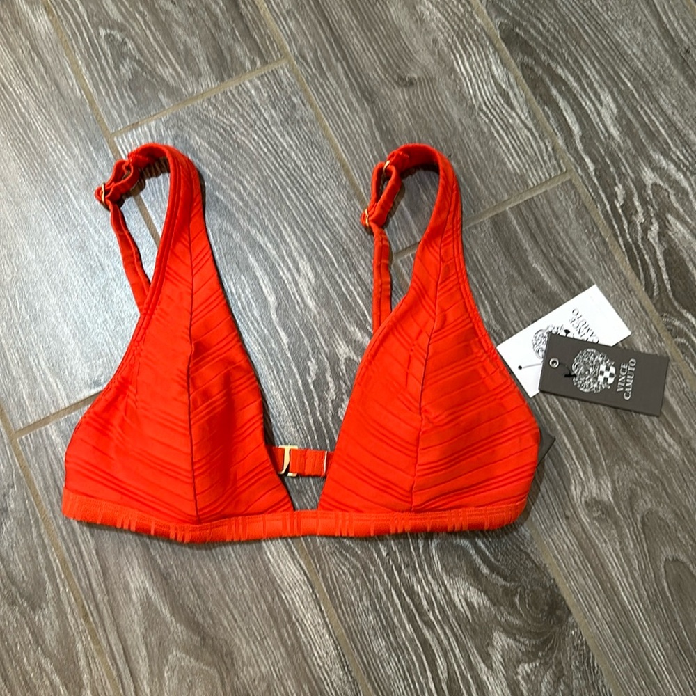 Vince Camuto red super soft ribbed bikini swim top size medium NEW NWT